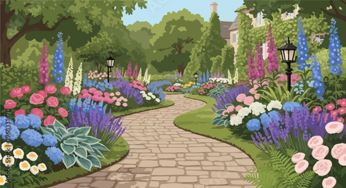 Colorful Garden Flower Path.