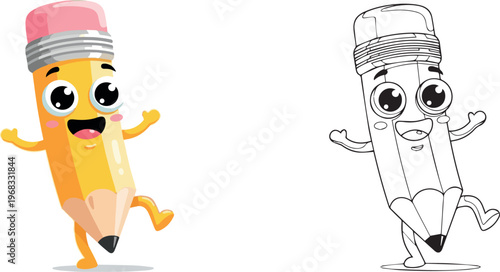 happy book and stationary pen pencil vector illustration of children kid color book