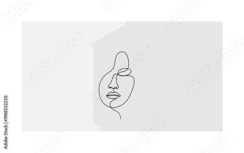 Wall Textile Art. Minimalistic one-line drawing decorative fabric piece hung on wall, continuous single black line on white background, simple outline style,