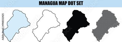 Managua Map Dot Set showing Nicaragua capital city outline in various styles
