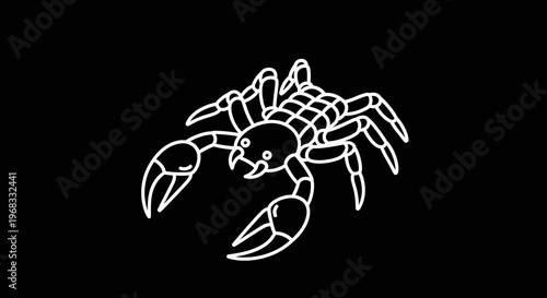 Scorpion Side View White Outline Illustration.