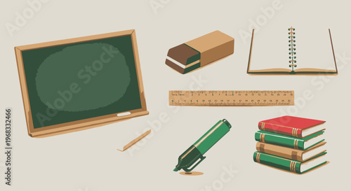 School supplies on a table top 7.