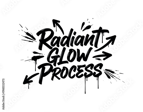 Radiant Glow Process. lettering and all elements in black. Vector style. AWhite background. Pure white background. Perfect isolation and visual consistency.
