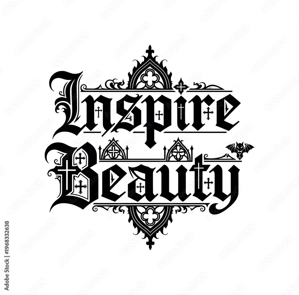 Fototapeta premium Inspire Beauty. lettering and all elements in black. Vector style. AWhite background. Pure white background. Perfect isolation and visual