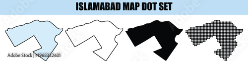 Islamabad Map Dot Set showing city boundary in various styles isolated on white