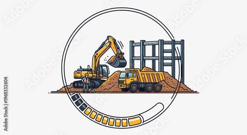 Heavy duty excavator and dump truck.