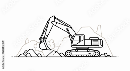 Excavator digging construction site equipment.