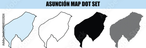 Asuncion Map Dot Set showing Paraguay capital city outline in various styles