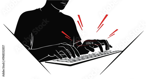 Frustrated person typing on computer keyboard
