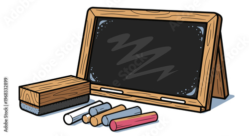 Chalk and blackboard with wooden frame.