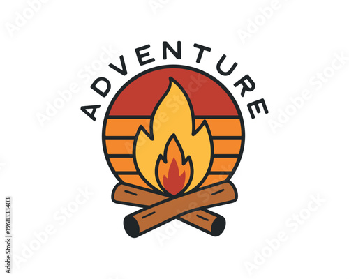 Adventure Campfire Emblem Logo With Retro Sunset, Camping Badge and Outdoor Exploration Design. Ai Generated Vector