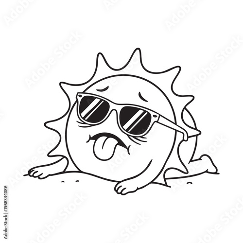 A whimsical sun character with sunglasses sticks its tongue out depicted as a silhouette high quality