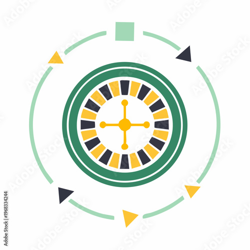 Casino roulette wheel with abstract circular design element.