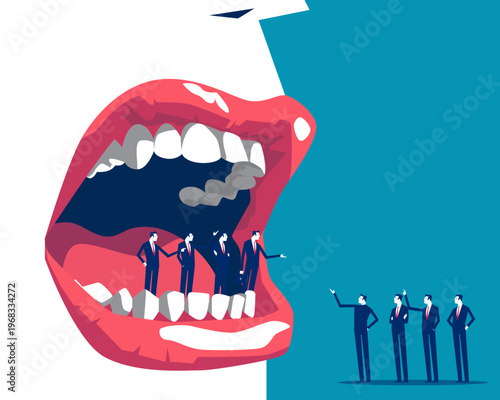 Group of business person being controlled. Directed by large mouths
