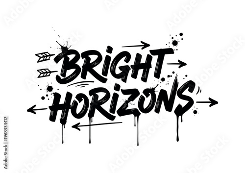 Bright Horizons. lettering and all elements in black. Vector style. AWhite background. Pure white background. Perfect isolation and visual consistency. Dynamic