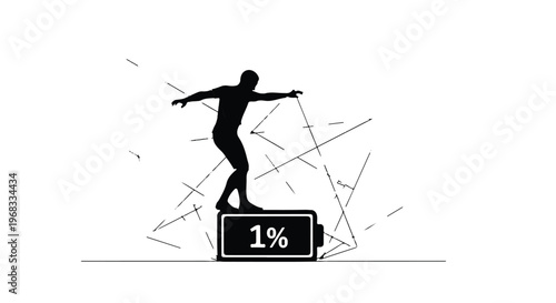 man balancing on block with 1 percent, risk and challenge concept