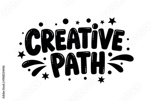 Creative Path. lettering and all elements in black. Vector style. AWhite background. Pure white background. Perfect isolation and visual consistency. Funky