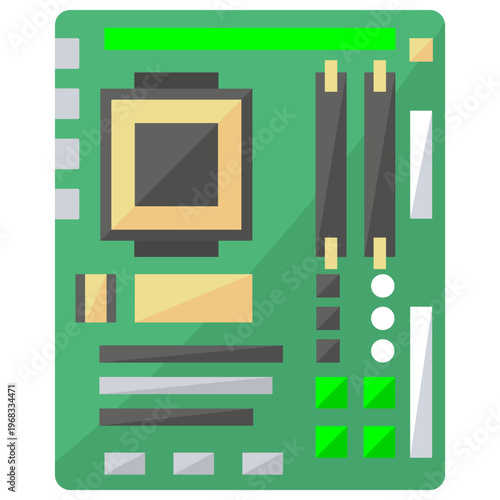 Computer Motherboard Circuit Board Flat Vector Illustration