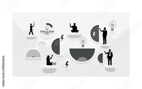 innovation lab abstract circles semicircles and abstract lightning icons vintage monochrome individual testing ideas and sketching creative solutions for