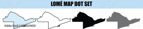 Lome Map Dot Set showing city silhouette in various styles isolated on white