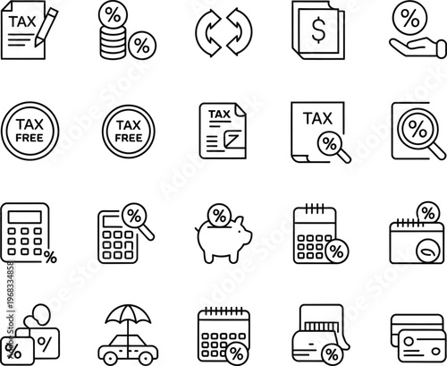 Black and white line of finance and tax concepts line black and white money calculator