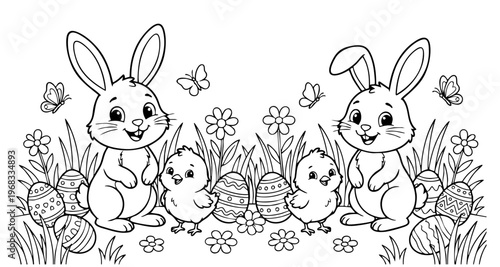 a4 colouring page bunny painting an easter egg. ready to print on standard A4 paper.