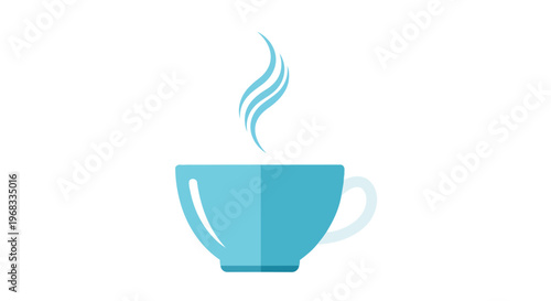 A stylized blue cup emitting gentle wisps of steam, representing warmth and refreshment for a delightful beverage experience