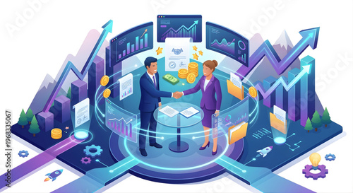 3D isometric vector illustration of a business partnership and deal agreement