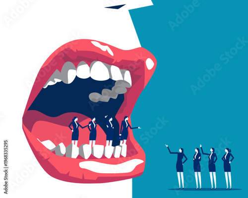 Group of business person being controlled. Directed by large mouths