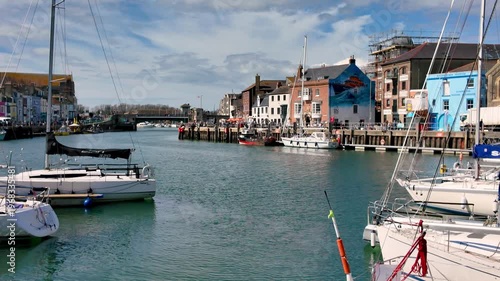 Weymouth,Dorset, UK, 31st March 2026 - General wide view of the old harbour in Weymouth.  Pan right slowly