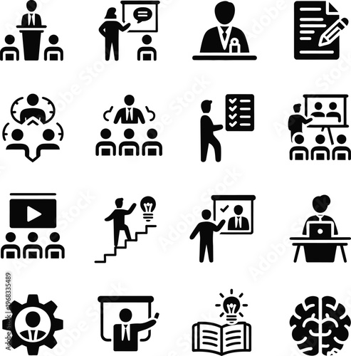 Black and white of business people presenting and learning