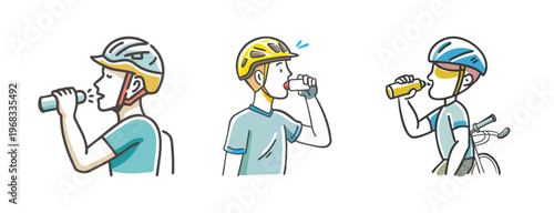 Foto Cyclists hydrate with water bottles and energy drinks during outdoor cycling activities