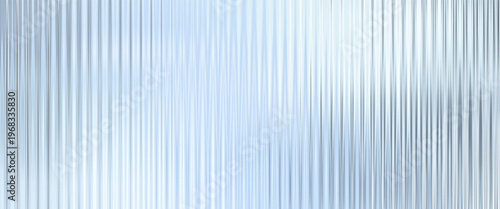 Blue acrylic ribbed glass texture background. Fluted plastic panel with soft blurred light reflections. Abstract translucent surface for modern design.