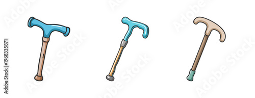 Fotografi Three walking canes for support, mobility aid and elderly assistance