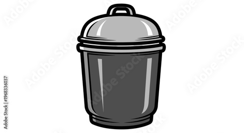 Gray trash can with lid.