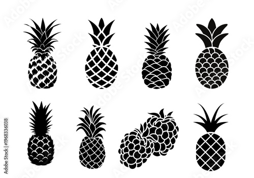 Pineapple Silhouette Collection Tropical Fruit Vector Set
