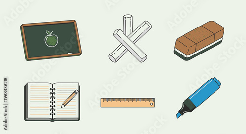 School supplies on a table top.