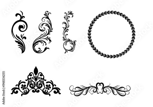 Floral Ornament Elements Vintage Decorative Set