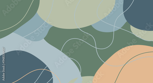 Vibrant abstract background featuring overlapping colorful shapes and swirling lines in a mix of muted earthy tones and pastel hues.