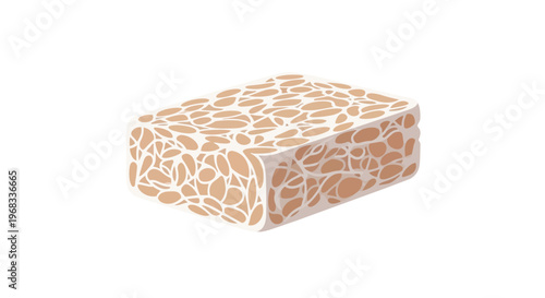 Isolated rectangular block of tempeh, a fermented soy product, depicted in a clean, modern illustration style against a white background