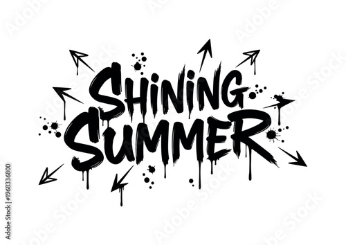 Shining Summer. lettering and all elements in black. Vector style. AWhite background. Pure white background. Perfect isolation and visual consistency. Dynamic