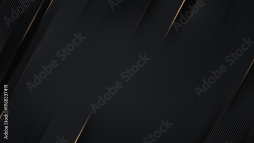 Dark luxury abstract background with gold diagonal lines and soft center glow. Clean elegant composition with space for text, ideal for corporate branding, finance, presentations and premium design.