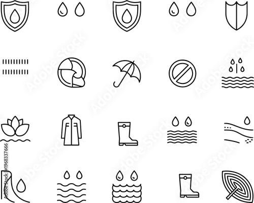 Waterproof including shields, raindrops, umbrellas, and protective clothing