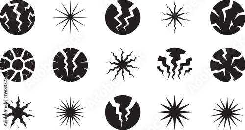 Shattered Circle Silhouette Icon Set: Cracked Round Vector Symbols & Fractured Graphics set of vector design on transparent background.