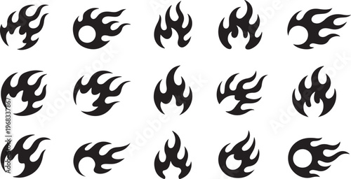Racing Speed Flame Decals: Black Fire Silhouette Vinyl Graphics set of vector design on transparent background.