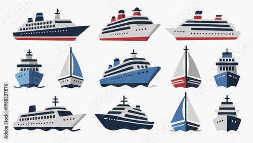 Varied collection of cruise liners passenger ships sailboats and boats vector graphics