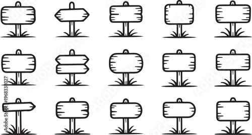 Simple Wooden Sign Icon Collection set of vector design on transparent background.