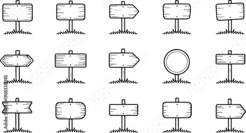 Sketch Style Hand-Drawn Wooden Signpost Collection set of vector design on transparent background.