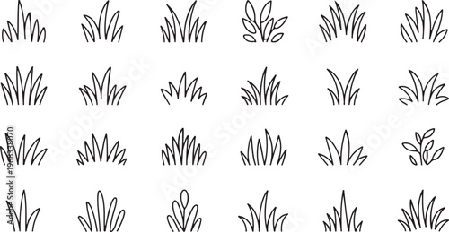 Meadow Grass and Field Plant Outline Icon Set of Vector design on transparent background.
