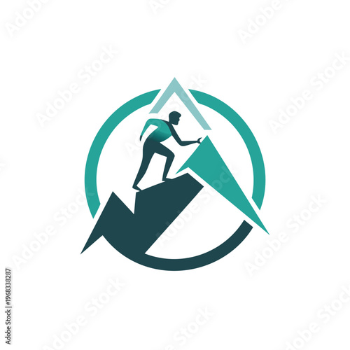 Dynamic figure ascending on an upward trajectory within circular arrows